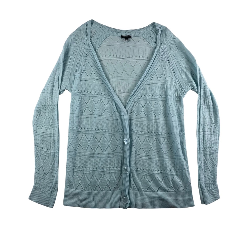 Talbots Plus Light Blue Pointelle Knit V-Neck Button Front Cardigan Sweater X